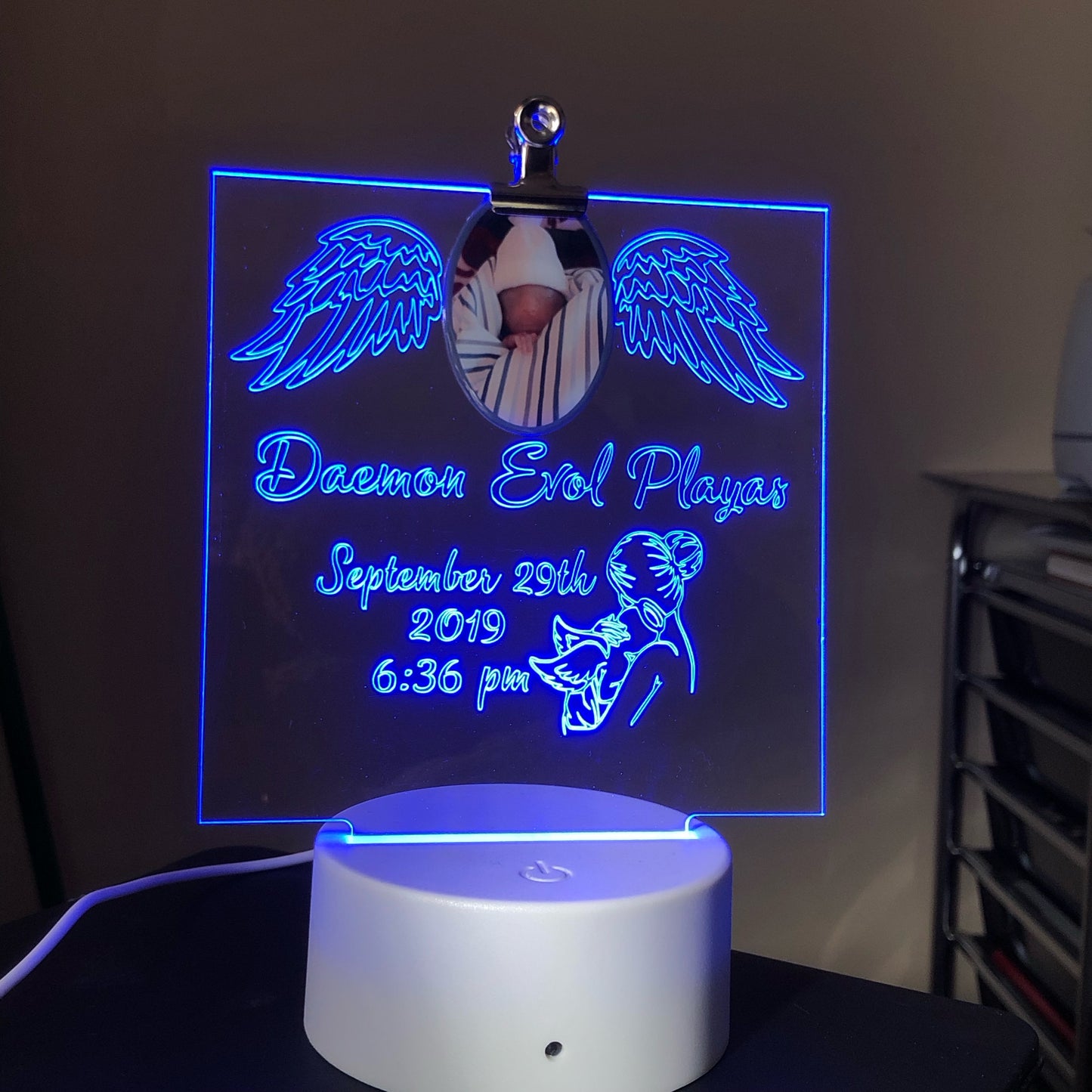 Angel Baby Acrylic Plaque + Light Base