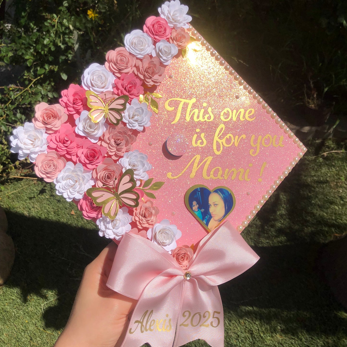 Custom Graduation Cap (Handmade Paper Flowers)
