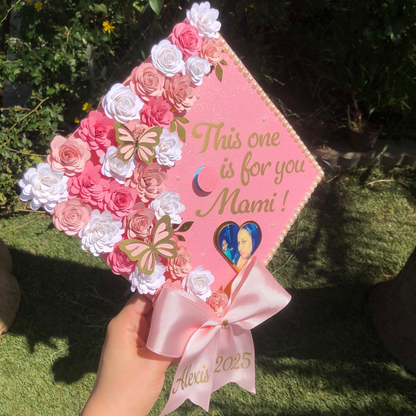 Custom Graduation Cap (Handmade Paper Flowers)