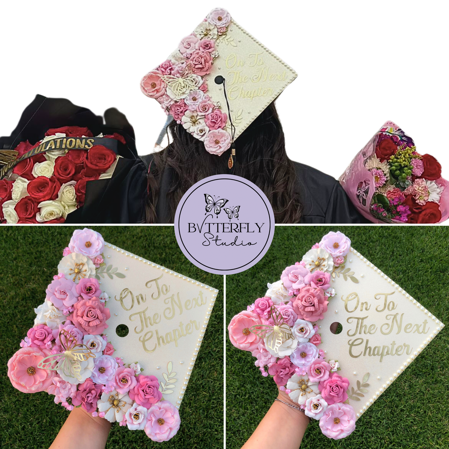 Custom Graduation Cap (Faux Flowers)