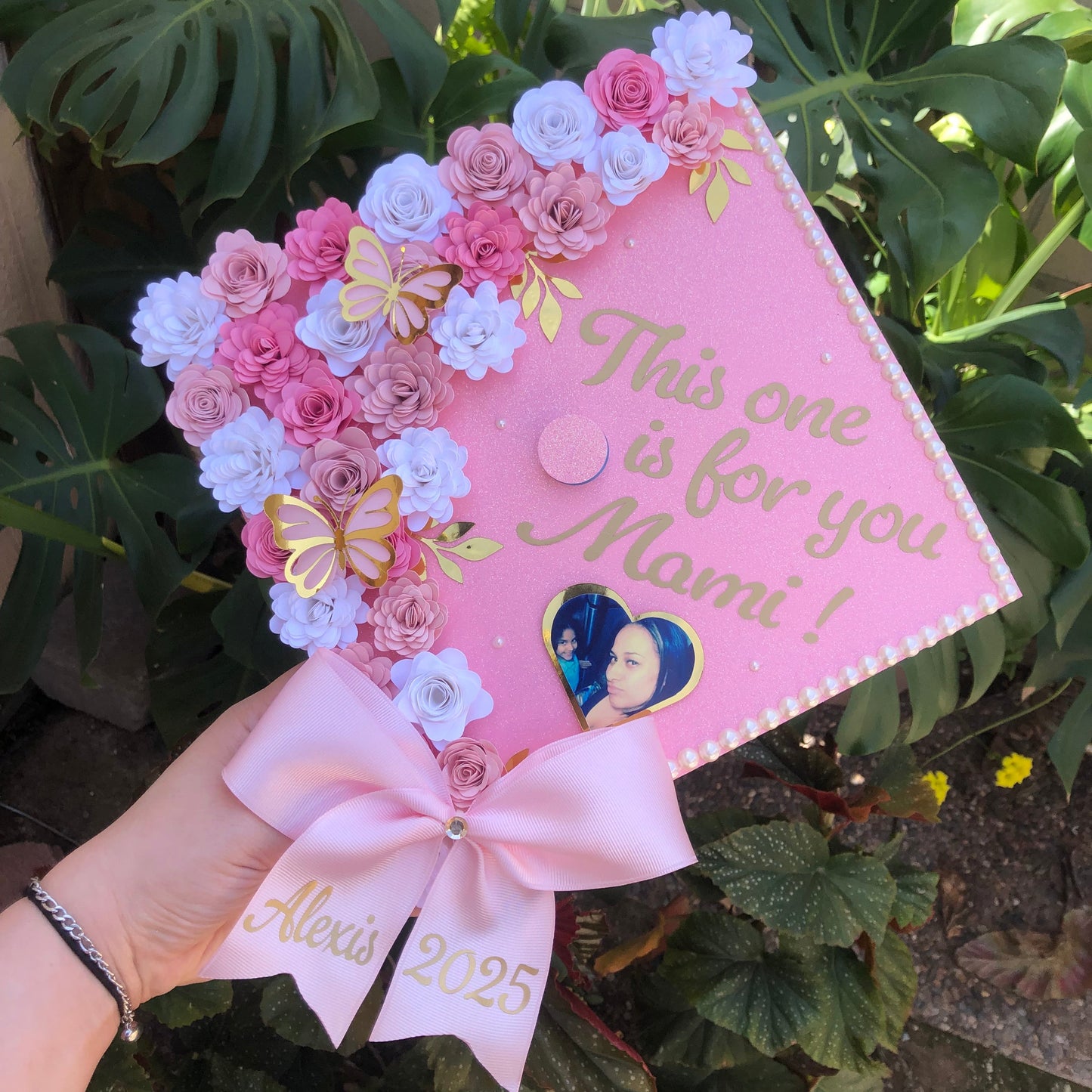 Custom Graduation Cap (Handmade Paper Flowers)