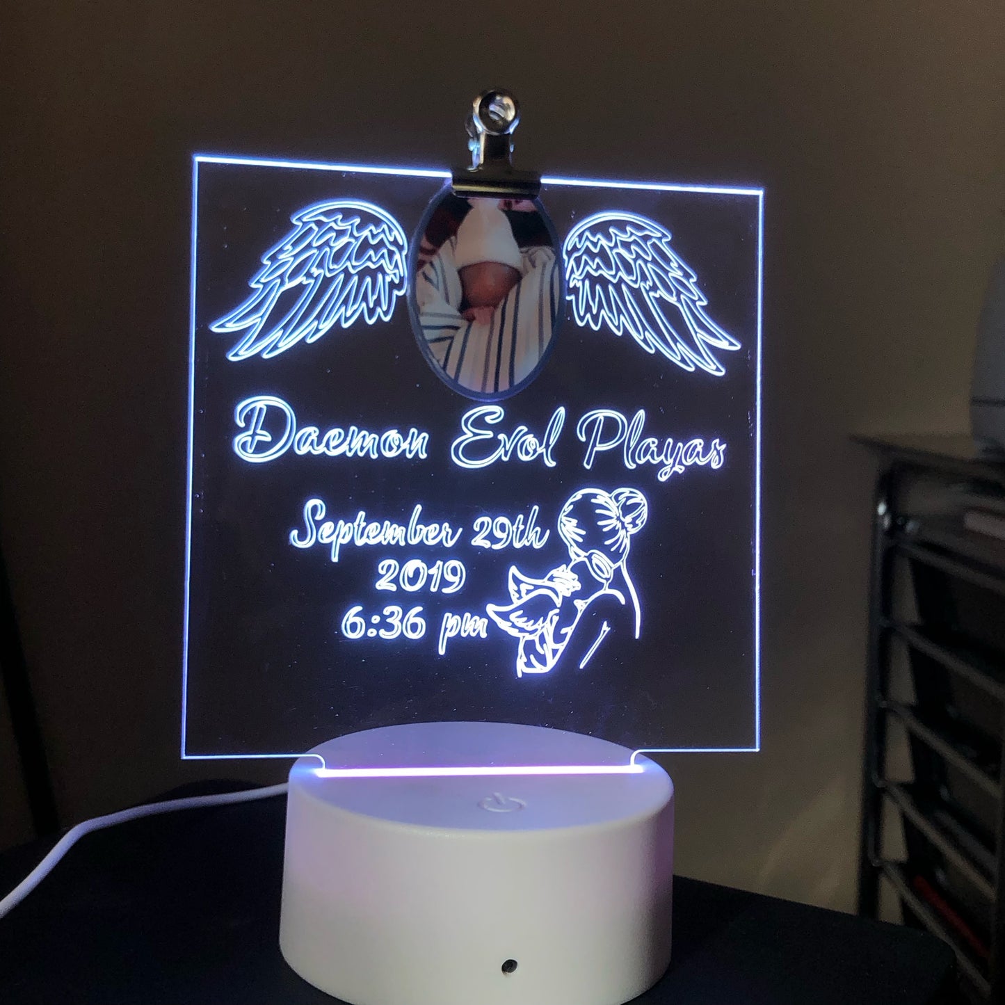 Angel Baby Acrylic Plaque + Light Base