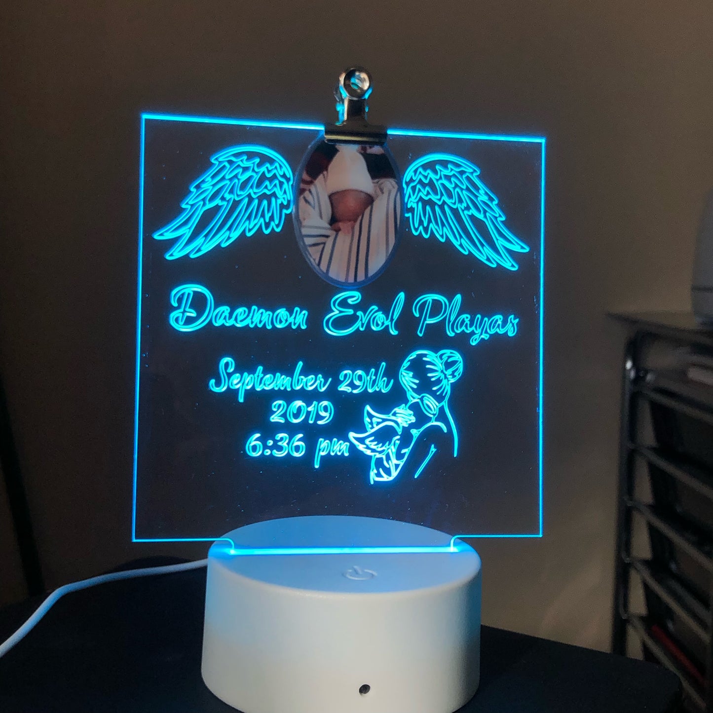 Angel Baby Acrylic Plaque + Light Base
