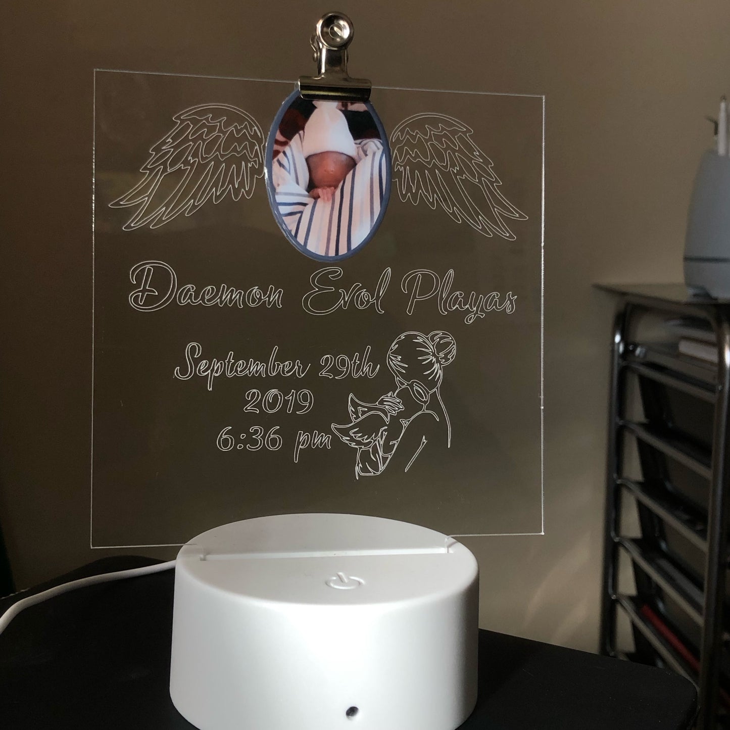 Angel Baby Acrylic Plaque + Light Base