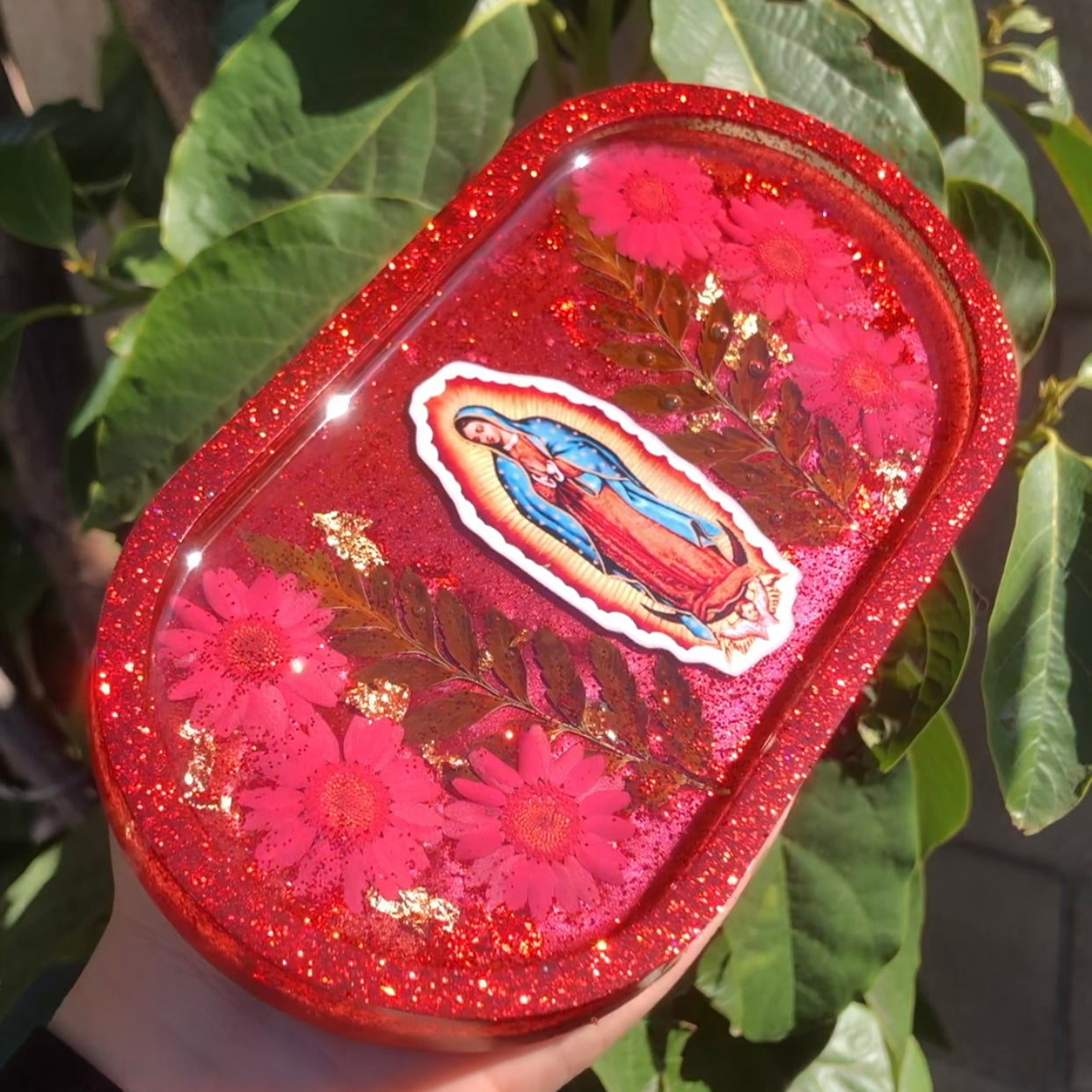 Virgencita Oval Trinket Tray- red