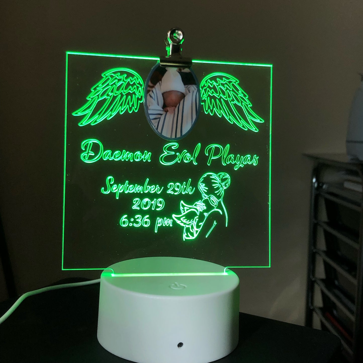 Angel Baby Acrylic Plaque + Light Base
