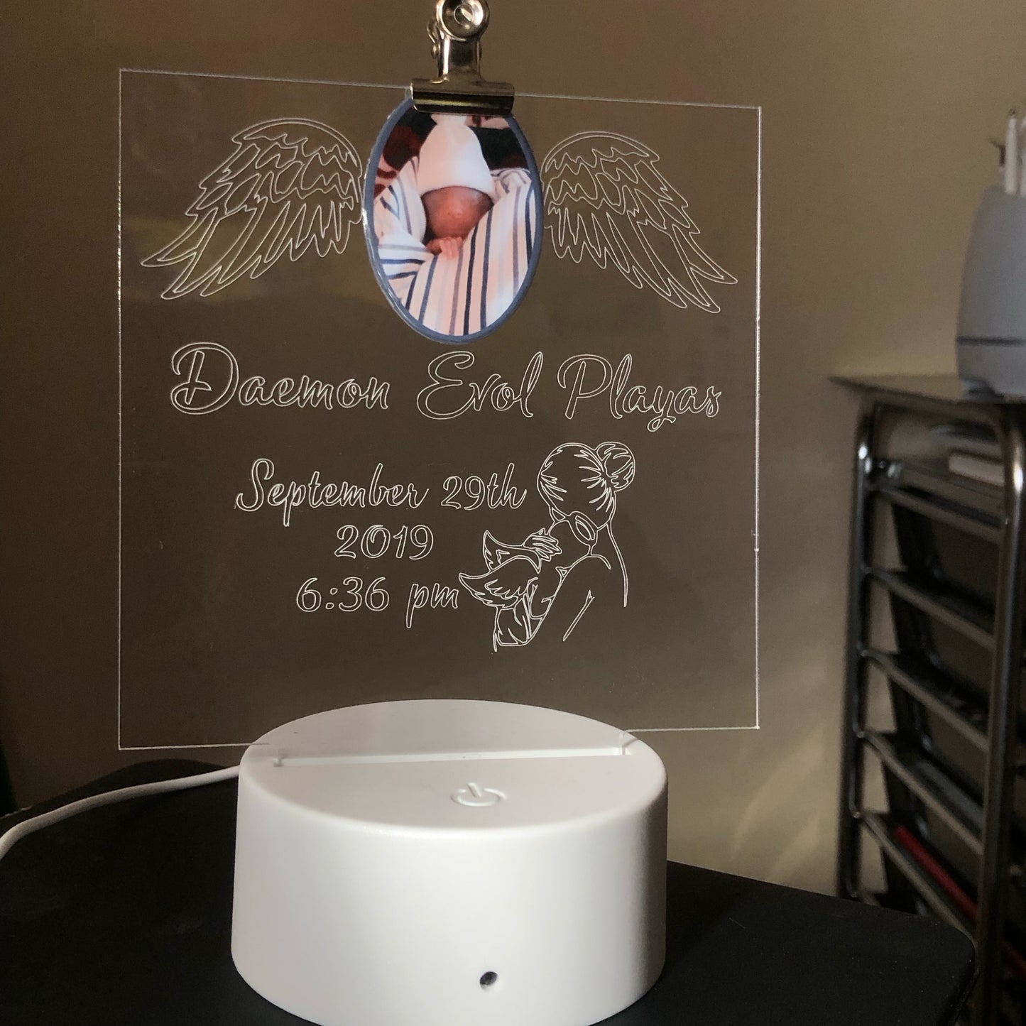 Angel Baby Acrylic Plaque + Light Base