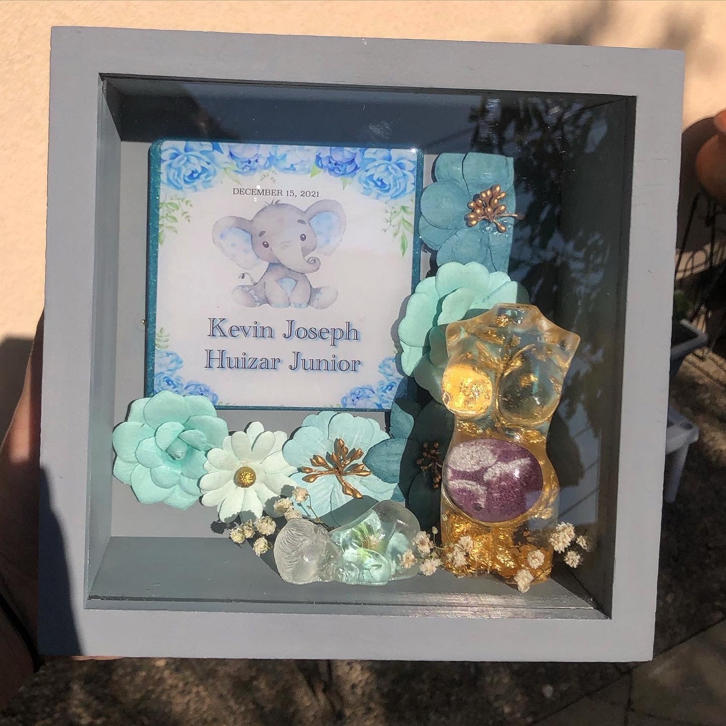 Ultrasound Pregnancy Belly/Baby Shadow Box - Floral Border