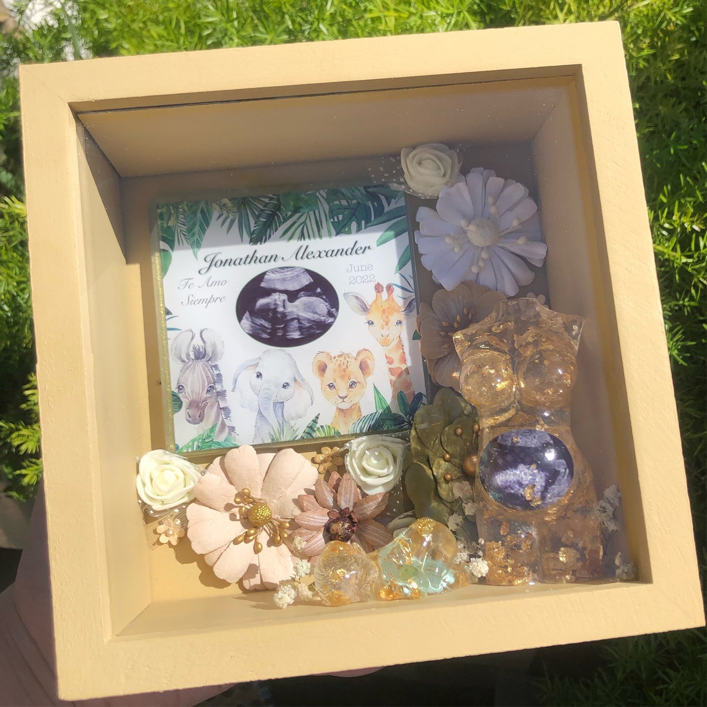 Ultrasound Pregnancy Belly/Baby Shadow Box - Floral Border
