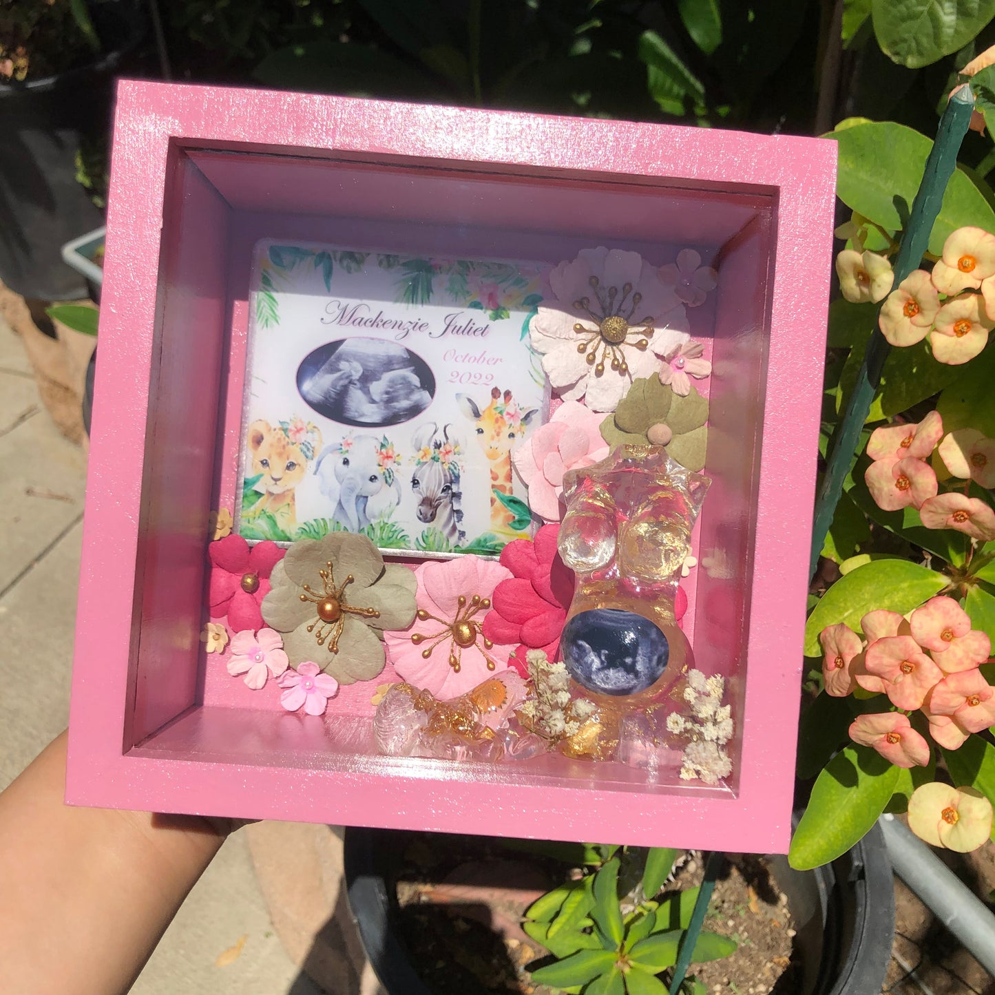 Ultrasound Pregnancy Belly/Baby Shadow Box - Floral Border