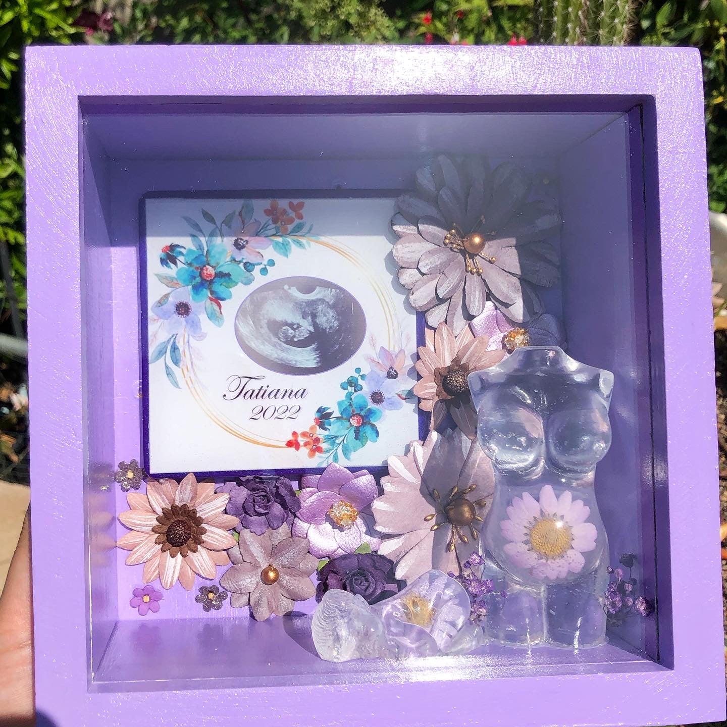 Pregnancy Belly / Baby Shadow Box - Floral Border
