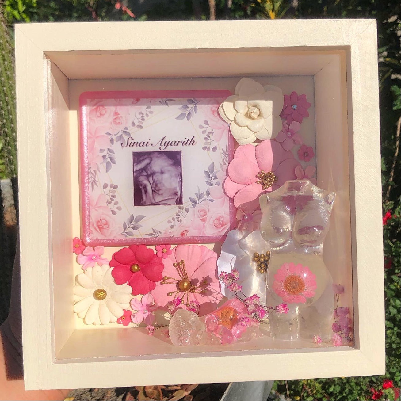 Pregnancy Belly / Baby Shadow Box - Floral Border