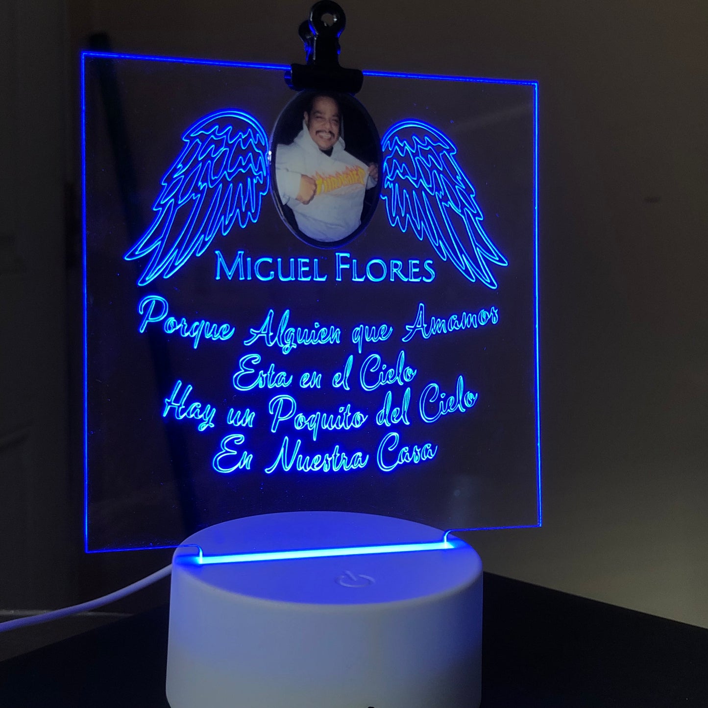 Custom Memorial Acrylic Plaque + Light Base