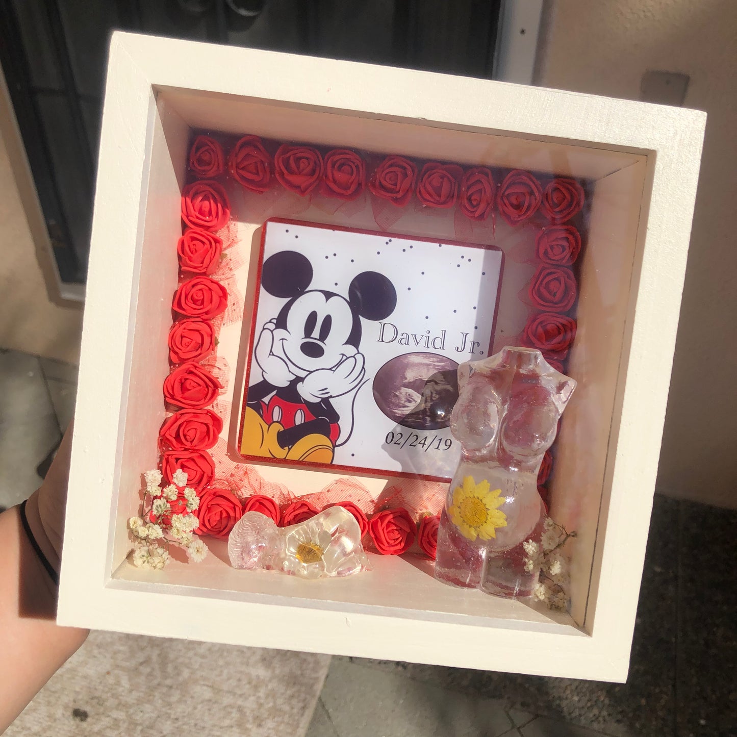 Pregnancy /Baby Shadow Box - Rose Border