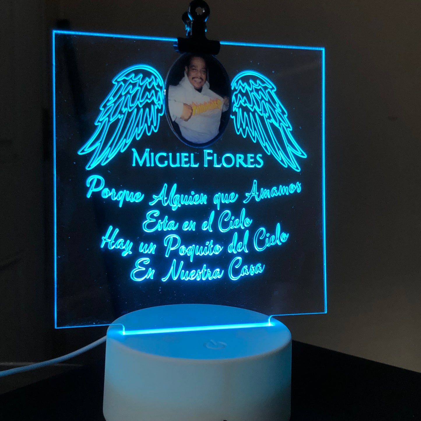 Custom Memorial Acrylic Plaque + Light Base