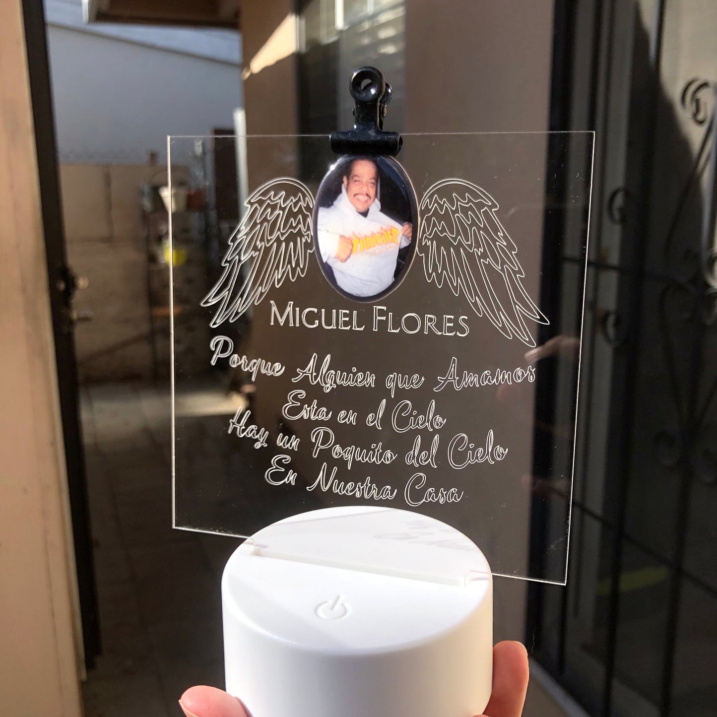 Custom Memorial Acrylic Plaque + Light Base