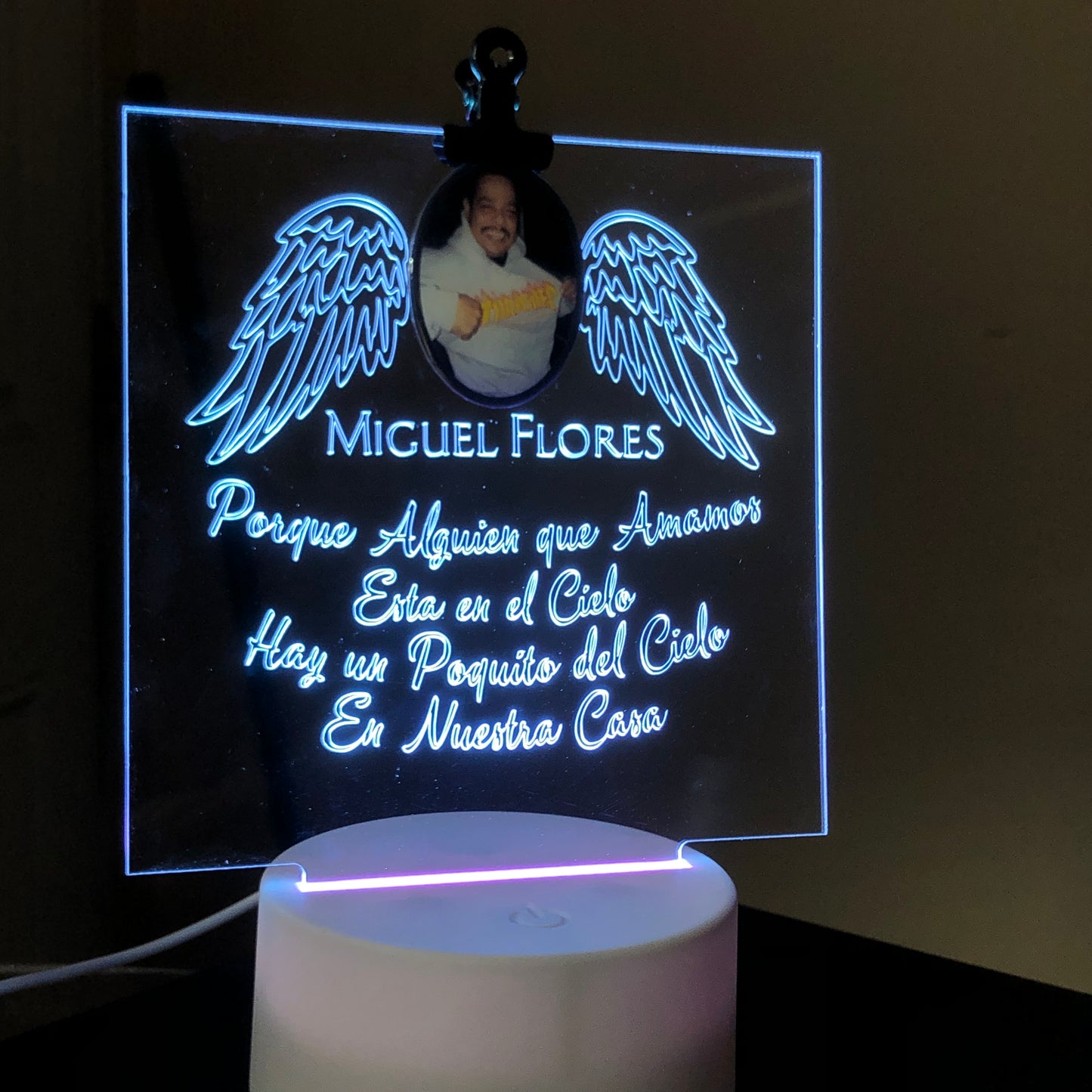 Custom Memorial Acrylic Plaque + Light Base