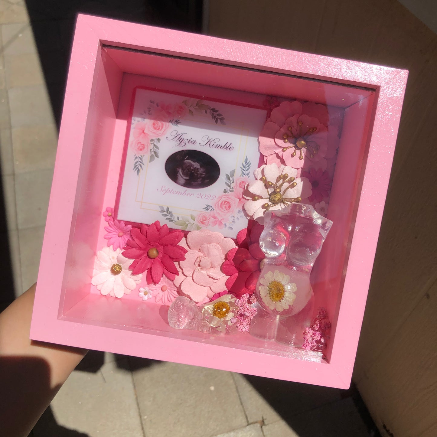 Pregnancy Belly / Baby Shadow Box - Floral Border