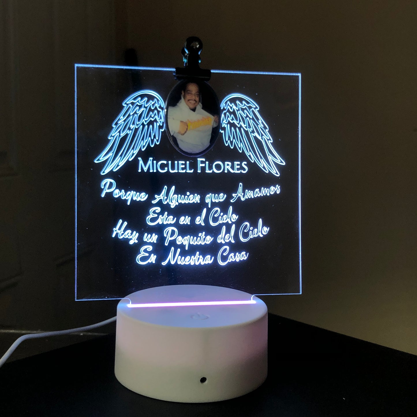 Custom Memorial Acrylic Plaque + Light Base