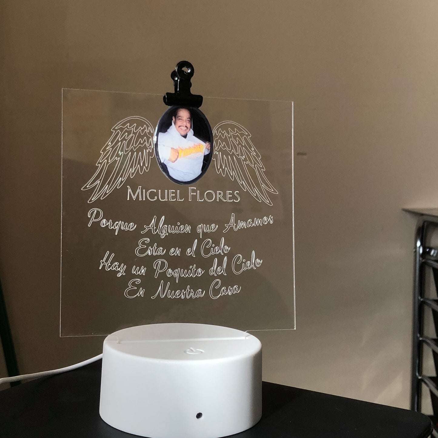 Custom Memorial Acrylic Plaque + Light Base