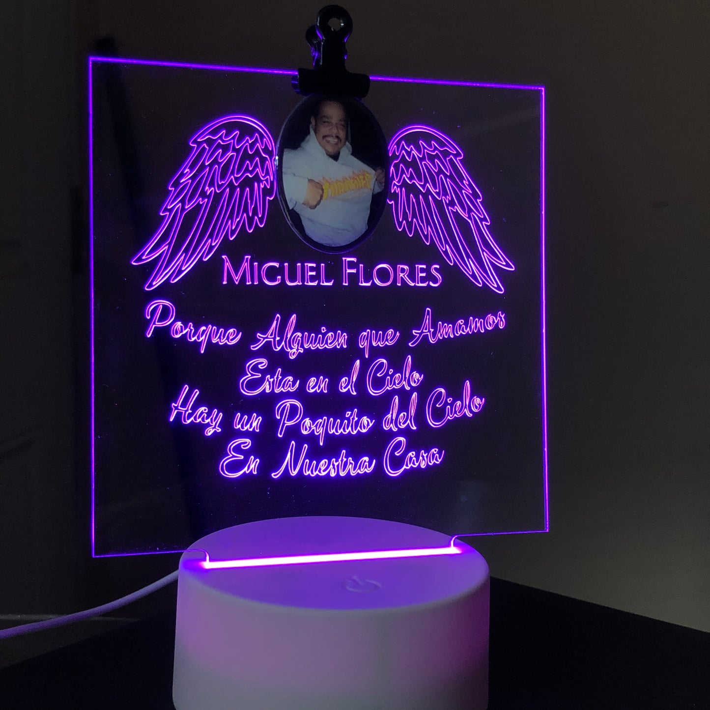 Custom Memorial Acrylic Plaque + Light Base
