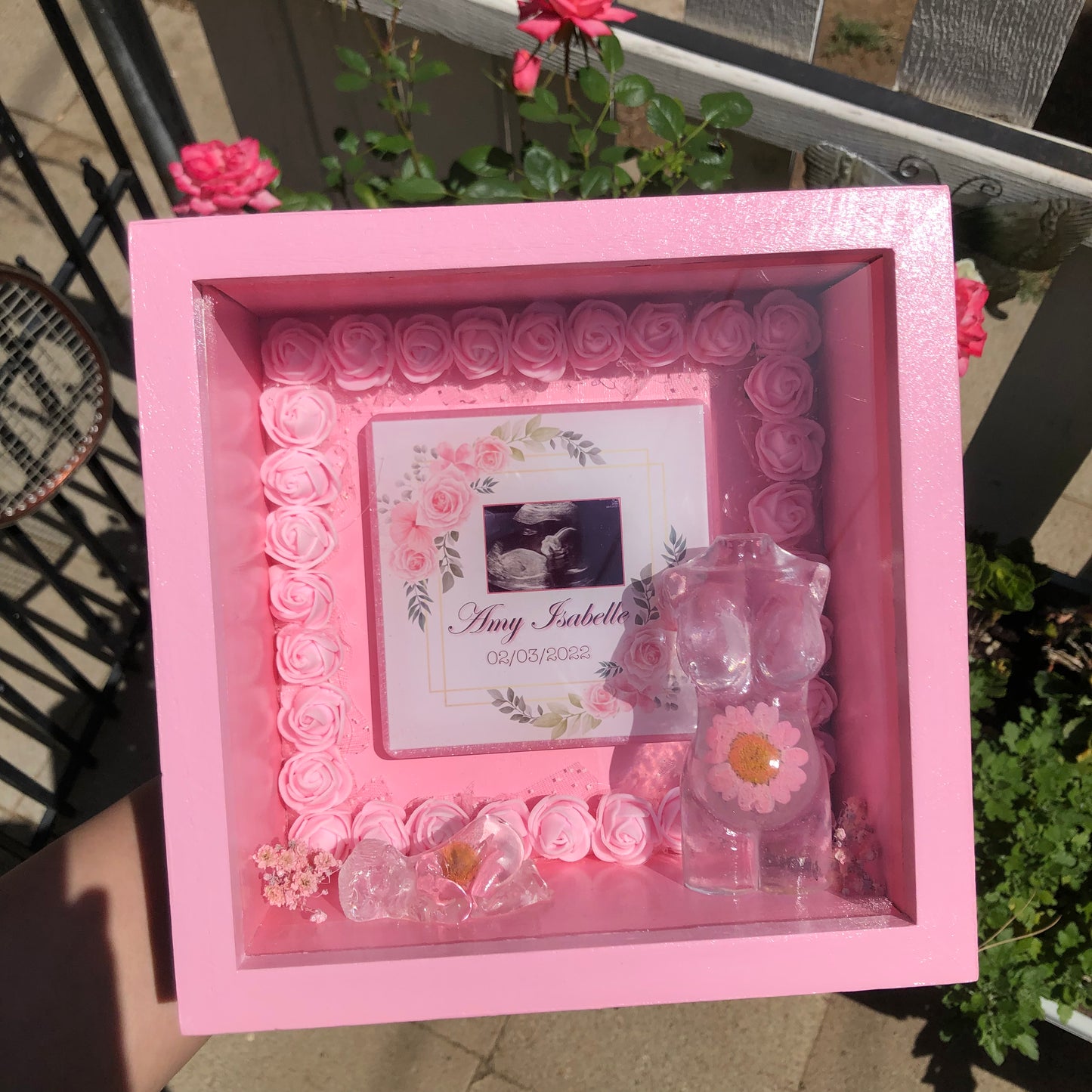 Pregnancy /Baby Shadow Box - Rose Border