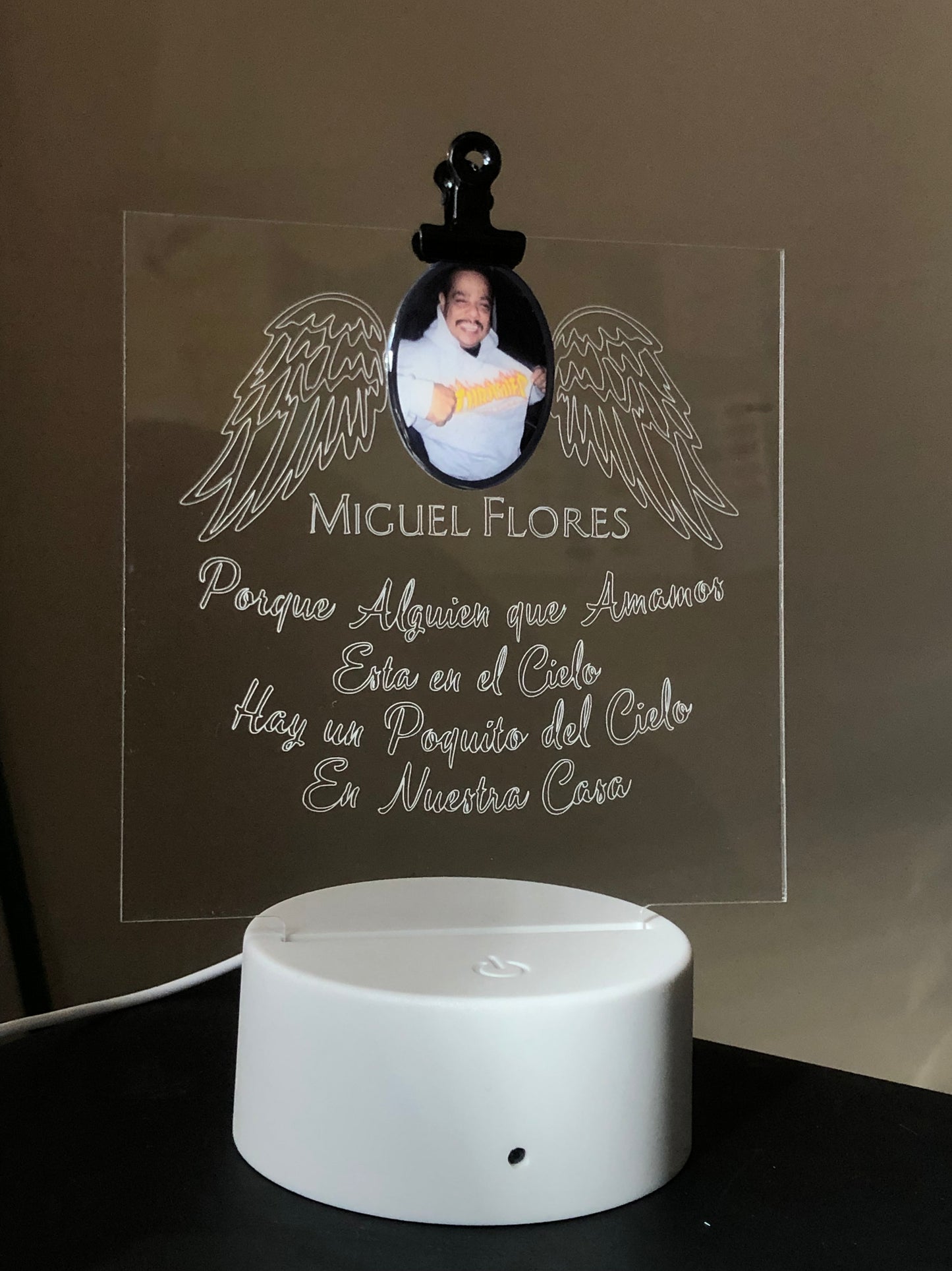Custom Memorial Acrylic Plaque + Light Base