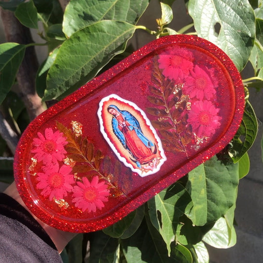 Virgencita Oval Trinket Tray- red