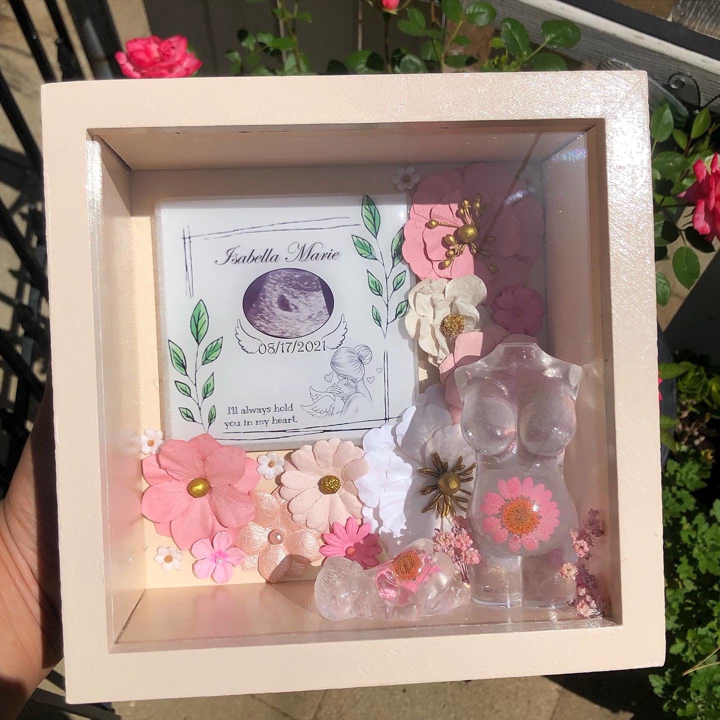 Pregnancy Belly / Baby Shadow Box - Floral Border