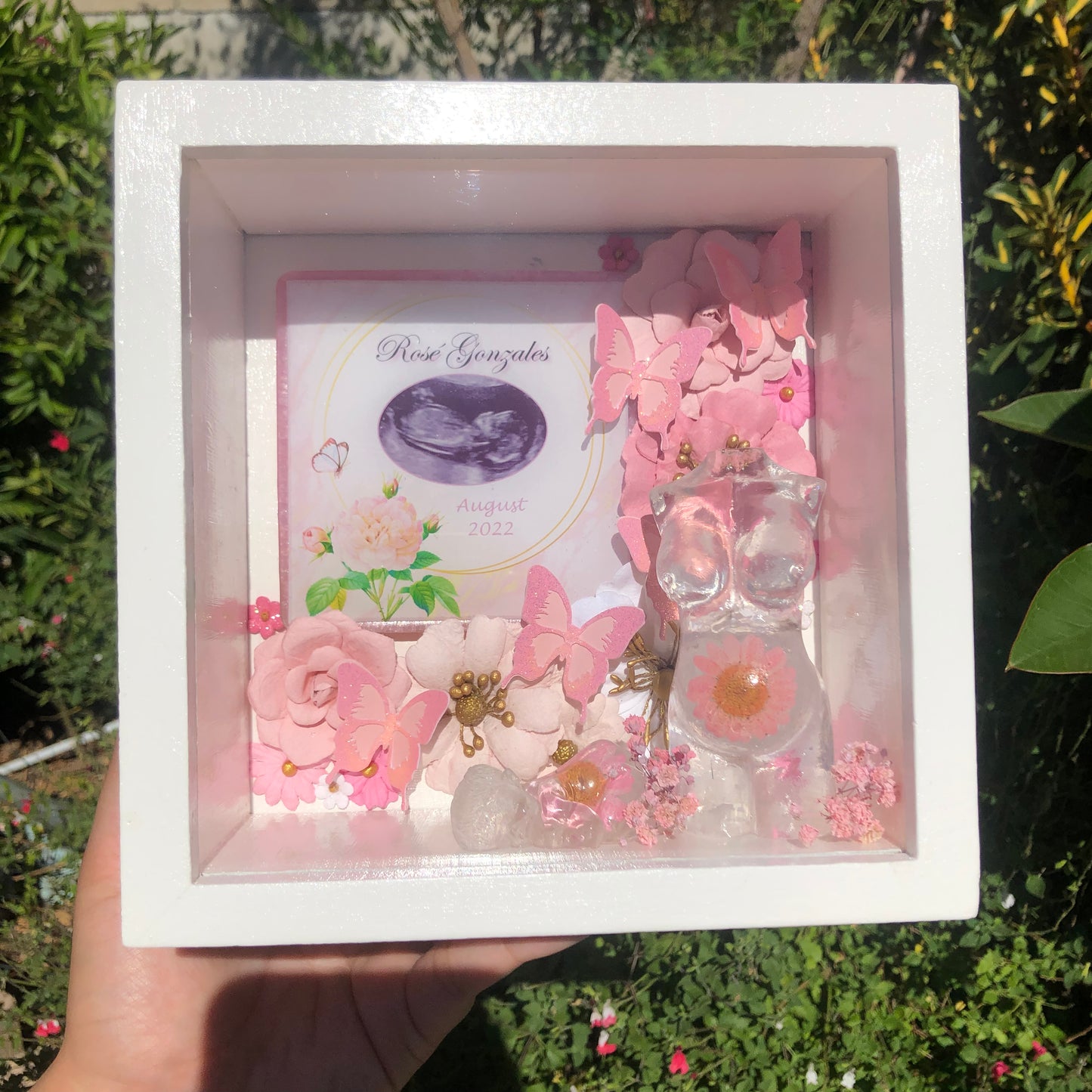 Butterfly Pregnancy Shadow Box - Floral Border